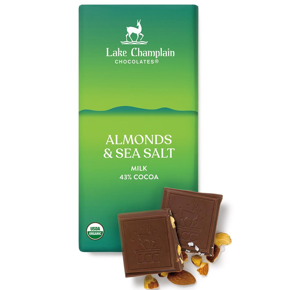 Lake Champlain Chocolates 12 Pack Bar, Dark Milk Chocolate with Sea Salt and Almonds, 3 Ounce