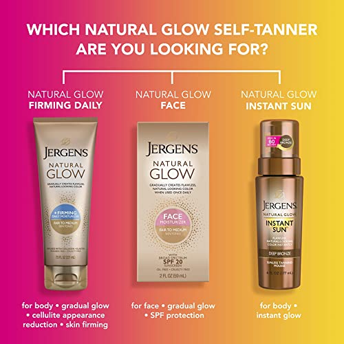 Jergens Natural Glow Face Self Tanner Lotion SPF 20, Fair To Medium, 2 oz | Sunless Tanning, Daily Facial Sunscreen, Oil Free Formula
