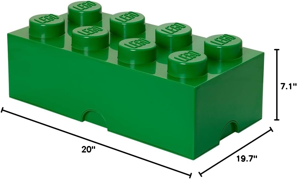 LEGO Storage Brick 8 - studs GREEN - Stackable Plastic Storage Box with Lid for Kids and Adults, Ideal Desk Organizer and Toy Box - 12.1L Capacity