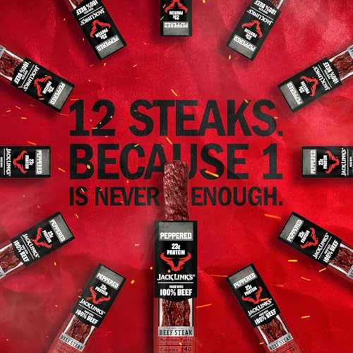 Jack Link's Beef Steak, Original - Protein Snacks, Jerky Meat Snack with 23g of Protein, Made with 100% Beef, Individually Wrapped Bulk Snack Pack, Keto Friendly - 2 Oz. (12 Count)