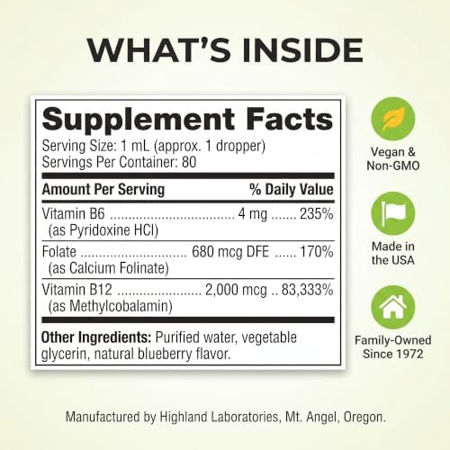 Mt. Angel Vitamins - B12 Essential Trio - Vegan Sublingual Drops with High-Potency Methyl B12, B6 & Folate - Easy Absorption Liquid - Non-GMO