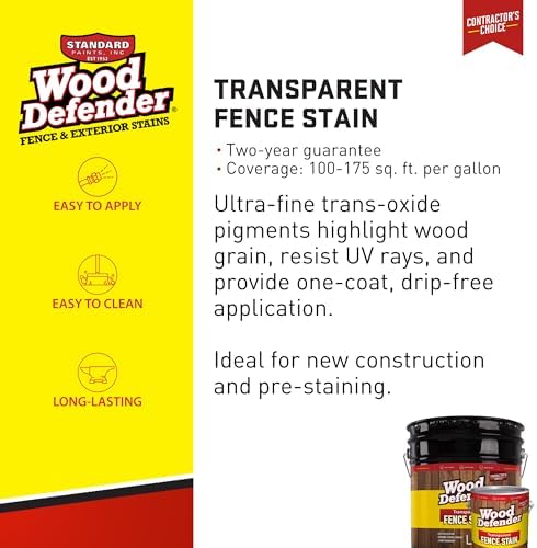 Wood Defender Transparent Fence Wood Stain and Seal in One, Oil-Based Penetrating Sealer, Professional-Grade, Long-Lasting, Weather-Resistant Protector, Redwood, 5-Gallon