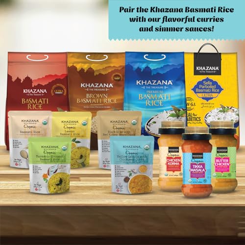 Authentic Premium Basmati Rice by Khazana in 10 lb Bag - Aromatic and Flavorful Indian Grain - Non-GMO, Gluten Free, Kosher, Cholesterol Free