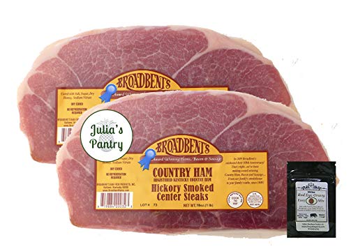 Julia's Pantry Premium Cured Country Ham Hickory Smoked Center Steaks 3 - 1# Packages with Red Eye Gravy Sample