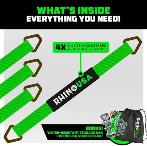 Rhino USA Axle Tie Down Straps - 11,128lb Break Strength with D-Rings