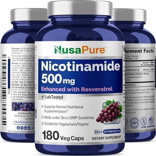 Nicotinamide & Vitamin B-3, Non-GMO, Vegan, 500mg, 180 Caps - 180 Servings