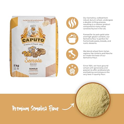 Antimo Caputo Italian Semolina 11 LBS (5kg), Fine Ground Semola Flour, Rimacinata for Fresh Pasta, Bread, Durum Wheat, Product of Italy