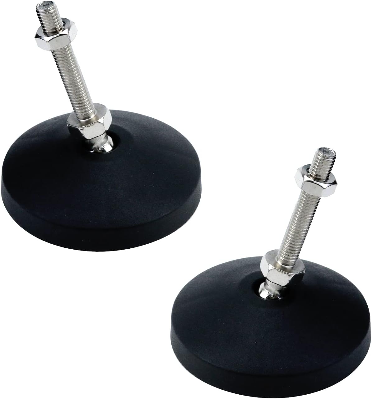 Antrader 4Pcs M8 x 2 Inch Steel Adjustable Leveling Feet,2 Inch Nylon Base | Reinforced Articulated Foot Cups for Furniture & Equipment,Anti-slip Dotted Rubber Base,Reduce Vibration & Protect Floors