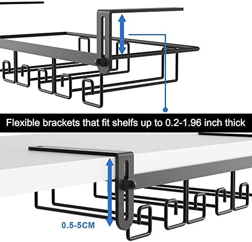 Under Shelf Wine Glass Holder - Black, Stemware Rack for Cabinet, Holds Multiple Glasses