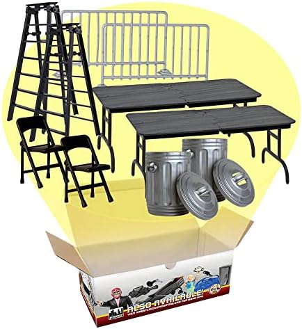 Set of 10 Accessories for Wrestling Action Figures | Double the Match Action with 2 Tables, 2 Chairs, 2 Ladders, 2 Trash Cans & 2 Guardrails