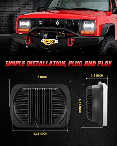 LX-LIGHT 105W 1000% Bright Black H6054 5x7 7x6 Led Headlights DRL Anti-glare Hi/Low Sealed Beam Compatible with Jeep Wrangler YJ Cherokee XJ Trucks Ford Chevy etc
