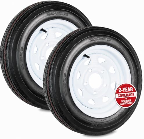 eCustomrim 2-Pack Trailer Tire Rim Assembly 4.80-12 480-12 4.80 5 Lug White | 12 Inch 5 Bolt on 4.5 Inch Center, Load Range B 4 Ply Tire