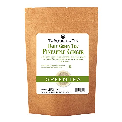 The Republic of Tea Daily Green Pineapple Ginger Green Tea, 50 Ct | Low Caffeine. A gentle cup for everyday. Fresh and lightly vegetal with notes of warming spice and juicy fruit. Gluten Free.