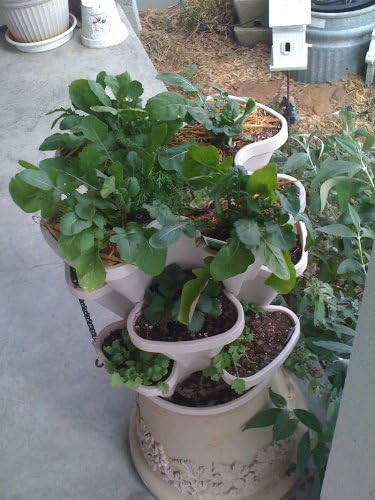 Mr. Stacky 3 Tier Stackable Herb Garden Planter Set with Bottom Saucer - Stone Color - Vertical Container Pots for Herbs, Strawberries, Flowers