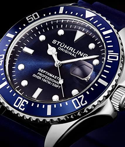 Stuhrling Original Men’s Dive Watch 42mm Stainless Steel, Japanese Quartz Mens Sport Watch, Rubber Strap, Water Resistant to 330 FT, Versatile and Comfort Fit