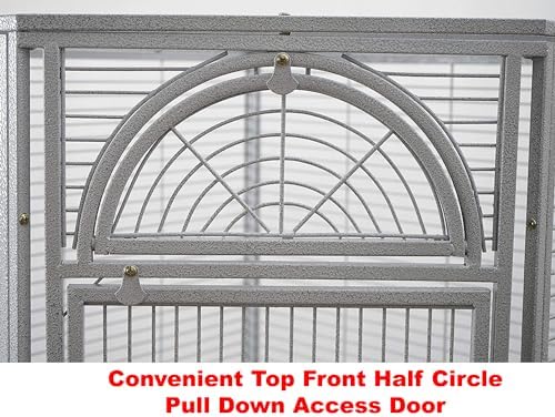 64" Extra Large Corner Bird Flight Breeding Wrought Iron Rolling Parrot Cage Side Solid Metal Plate Feed Doors Pull Out Removable Grate and Tray