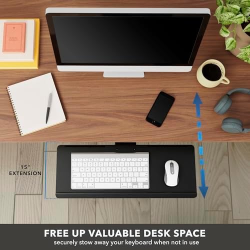 Mount-It! Under Desk Keyboard Tray, Adjustable Slide-Out Keyboard & Mouse Platform, 26.38" W × 10" D, Ergonomic Wrist Rest, Height Tilt & Swivel