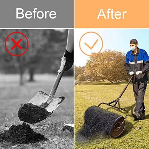24 in Compost Spreader for Lawn Garden Yard Upgraded T Shaped Handle Moss Durable Lightweight for Planting, Seeding (D15.7In, Black)
