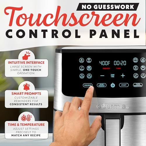 Gourmia Air Fryer Oven Digital Display 8 Quart Large AirFryer Cooker 12 Touch Cooking Presets