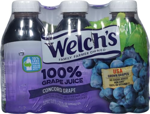 Welch's 100% Grape Juice, Concord Grape, 10 Fl Oz On-the-Go Bottle (Pack of 6)