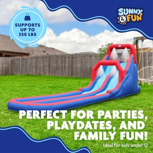 SUNNY & FUN Dual Splash Inflatable Water Slide Park with Racing Slides