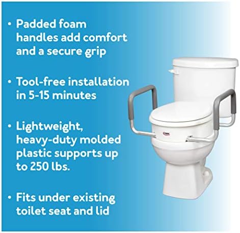 Carex 3.5 Inch Raised Toilet Seat with Arms, Round Toilet Seat Riser, 300 lbs Capacity, Elevating and Raising Seat for Elderly and Handicap, Universal