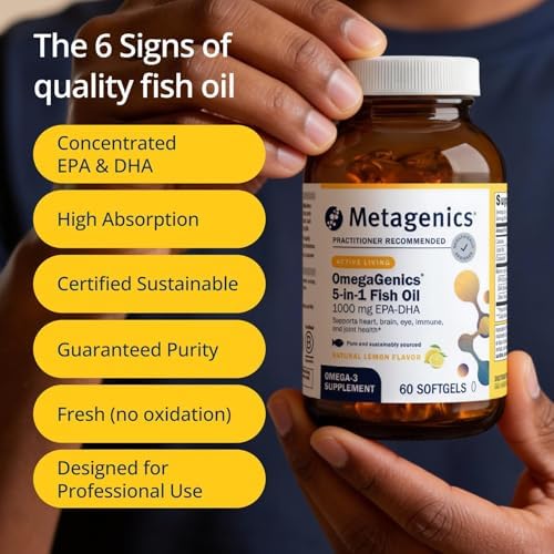 Metagenics OmegaGenics Omega-3 Fish Oil 1000mg EPA DHA -High Potency Omega 3 Supplement for Heart, Brain & Joint Health-Sustainably Sourced- 60 Softgels