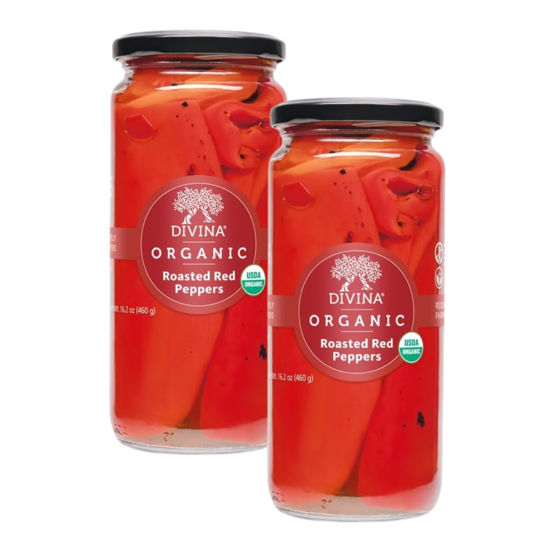 DIVINA Organic Roasted Sweet Red Peppers, 16.2 ounce