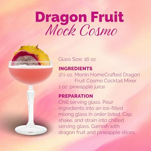 Monin - HomeCrafted Dragon Fruit Cosmo Cocktail Mix, Ready-to-Use Drink Mixer, Strawberry & Pear Blend, Made with Natural Flavors & Real Fruit Juice