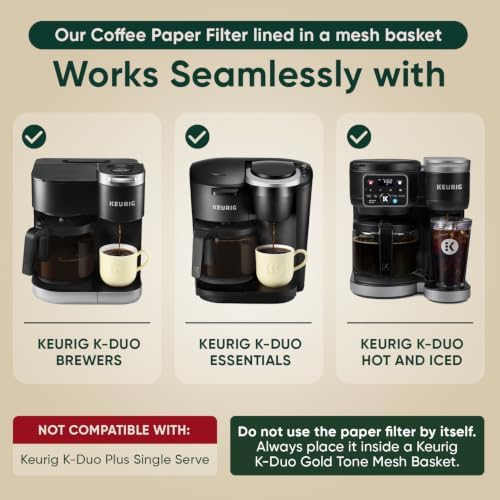 Keurig K-Duo Paper Coffee Filters 100 Pack by PureHQ - Fits Mesh Basket