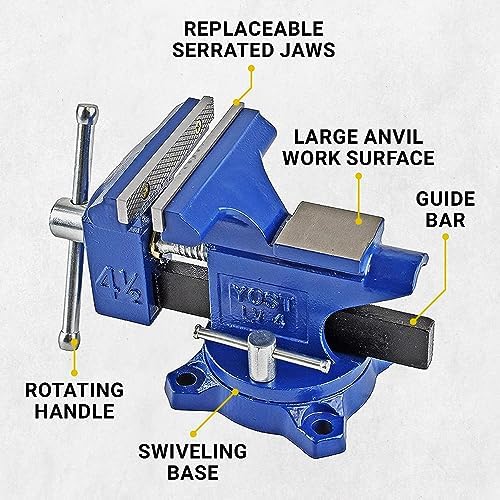 Yost Vises LV-4 Homeowner's Vise | 4.5 Inch Jaw Width with a 3 Inch Jaw Opening Home Vise | Secure Grip with Swivel Base | Blue