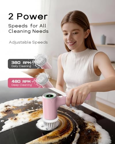 PUFTEM Electric Shower Scrubber, Cordless Bathroom Scrubber, Dual Direction | Dual Direction Cleaning, 6 Replaceable Brush Heads, IPX7 Waterproof