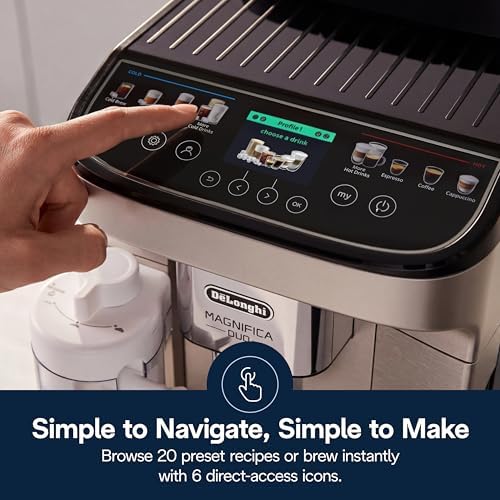 De'Longhi Magnifica Duo Automatic Espresso Machine, Milk Frother, Silver | #1 Worldwide Espresso Machine Maker, 20 One-Touch Recipes