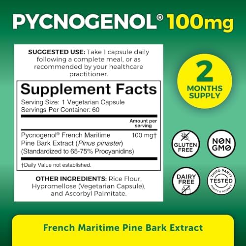 Viva Naturals Pycnogenol - 100mg French Maritime Pine Bark Extract – Supports Circulation, Antioxidant-Like Activity