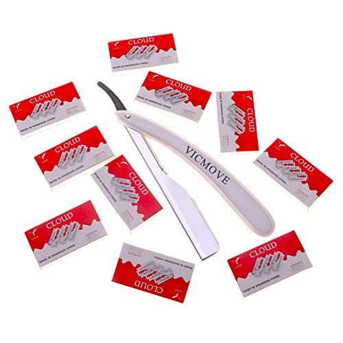 Professional Barber Straight Edge Razor Safety with 20-Pack Derby Blades - 100 Percent Stainless Steel - by VICMOVE (1 razor + 20 blades)