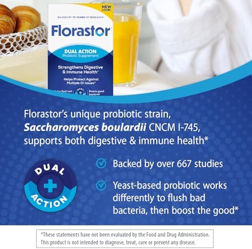 Florastor Probiotic for Digestive and Immune Health, 30 Capsules | Probiotics for Women & Men, Helps Flush Out Unwanted Bacteria, Boosts The Good with Our Unique Strain Saccharomyces Boulardii