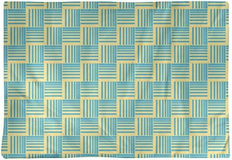 Dana Strider Two Color Basketweave Stripes Table Placemat, 18 x 14, Yellow & Teal