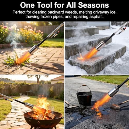 KOMAN Weed Torch Propane Burner, 35" Long Arm, Self-Ignition, Fuel by 1LB /5-40LB Propane Tank, for Roofing, Weeding