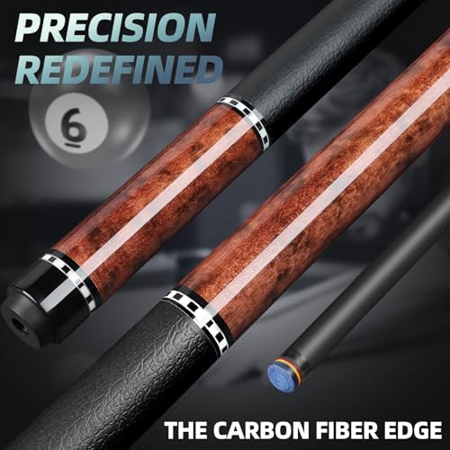 Kmise Carbon Fiber Pool Cue Stick 58", Billiard Cue Sticks 21-23oz, Low Deflection Pool Cue with 12.5mm Tip, Professional Billiard Carbon Fiber Pool Sticks for Adults