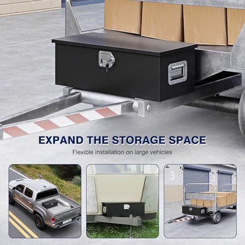 30 Inch Steel Heavy Duty Truck Bed Tool Box, Trailer Tongue Tool Box with Lock and Keys, Tool Box for Storage, Utility Trailer Tool Box for Truck, Pickup, RV, Trailer