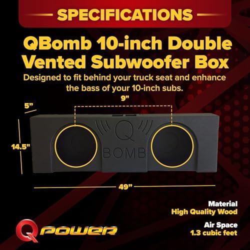 Q Power QBomb Single 12 Inch Vented Subwoofer Sub Box with Black Bedliner Spray