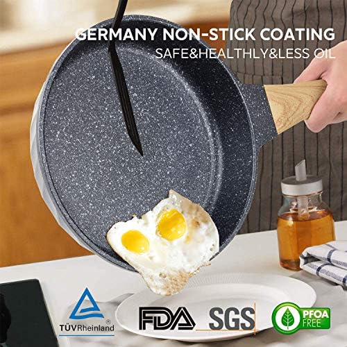 YIIFEEO Frying Pans Nonstick, Induction Frying Pan Set Granite Skillet Pans for Cooking Omelette Pan Cookware Set with Heat-Resistant Handle