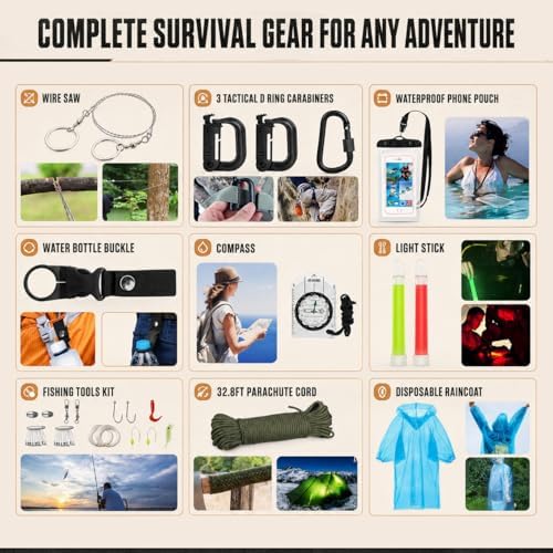 Survival Kit, 250Pcs Survival Gear First Aid Kit with Molle System Compatible Bag and Emergency Tent, Emergency Kit for Earthquake, Outdoor Adventure