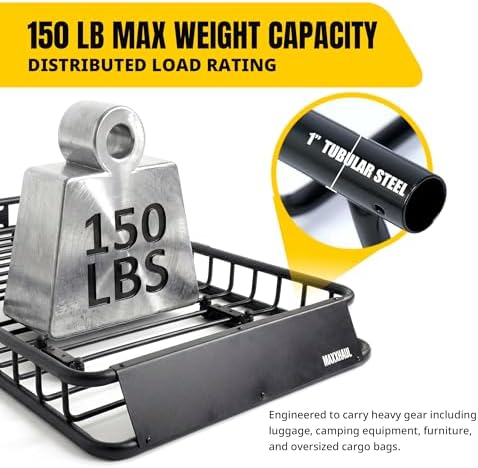 MaxxHaul Steel Roof Rack Cargo Basket, 46" x 36" x 4.5" Roof Top Carrier, Universal Fit for Cars, SUVs, Vans, and RVs, 150 lb Capacity, Weather-Resistant Easy-Install Cargo Storage (70115)