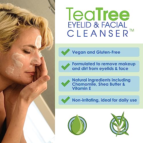 EYEECO Gentle Tea Tree Oil Eyelid & Facial Cleanser, 6 oz | Non-Irritating Foaming Eyelid Cleanser & Face Wash with Tea Tree, Chamomile & Shea Butter