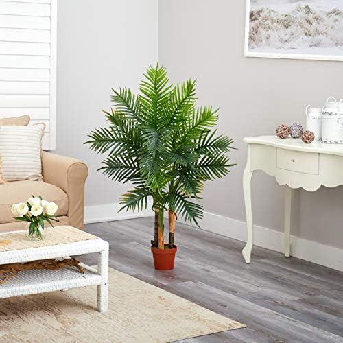 Nearly Natural 4 ft Artificial Areca Palm Tree Real Touch Decor with Pot | Natural-Looking Trunks, 130 Lifelike Leaves, Non-Decorative Nursery Pot