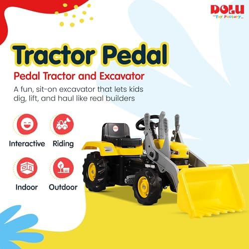 DOLU Kids Pedal Tractor and Excavator Ride-On Toy - Durable Plastic Construction, Adjustable Seat, Oversized Resin Tires for Ages 3+