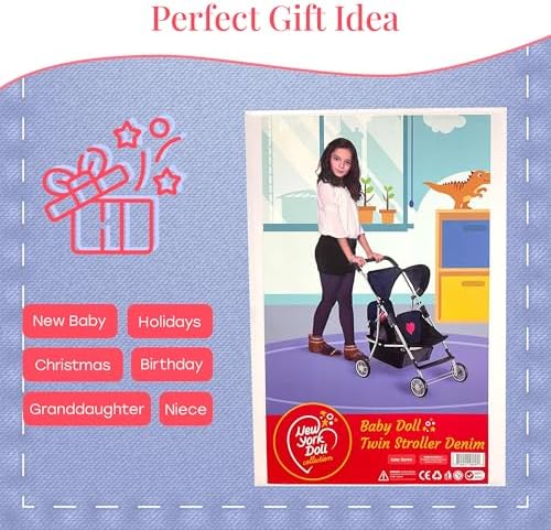 My First Doll Twin Stroller - Cutest Heart Design Doll Twins Stroller - Great Toy Gift for Girls