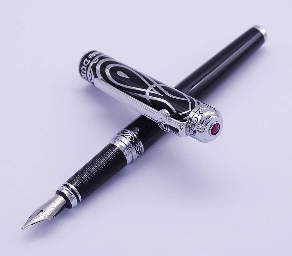 Duke Fude Nib Fountain Pen Medium to Broad Nature Mother Pearl on Cap with Pen Pouch sketching Art Drawing Signature Calligraphy Pen Case Set