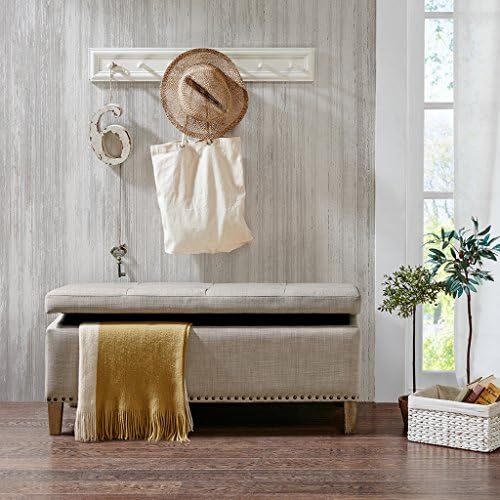 Madison Park 49" Upholstered Storage Bench, Button Tufted End of Bed Bench with Storage, Dual Spring Soft-Close Lid, Bedroom Bench for Queen King Bed, Entryway Living Room, Grey